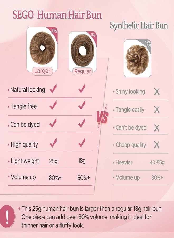 SEGO Human Hair Messy Bun Hairpieces Real Hair Bun Scrunchies 25g Natural Smoothed Tousled Updo Donut Chignon Ponytail Extensions for Women Girls-S-#12RP613R Golden Brown&Bleach Blonde - Image 5